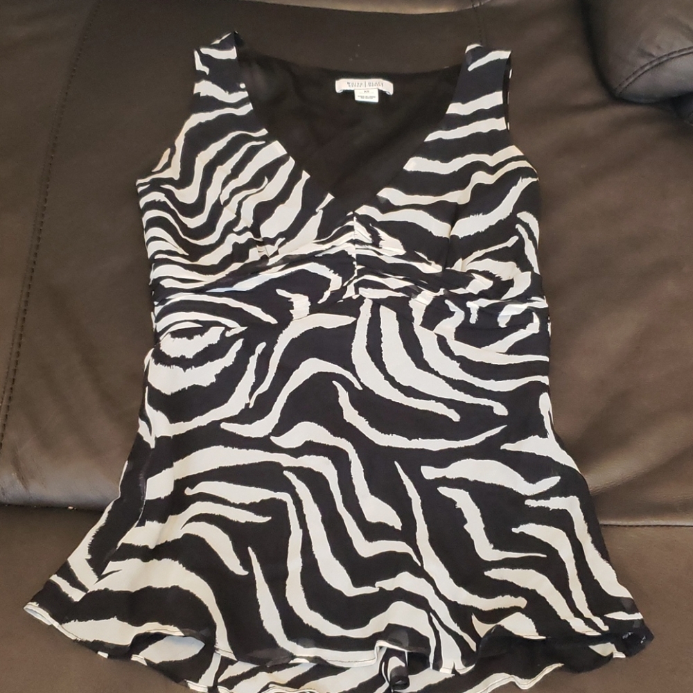 Black and White Silk Vneck Blouse